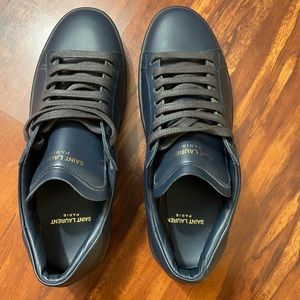 NEW Saint Laurent navy blue leather lace-up sneakers